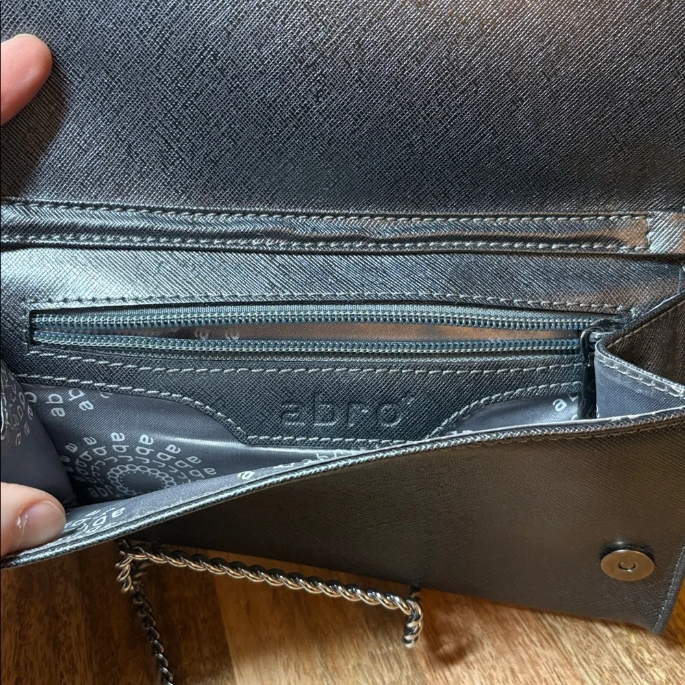 Abro Gray Metallic Textured leather chain Strap Crossbody
